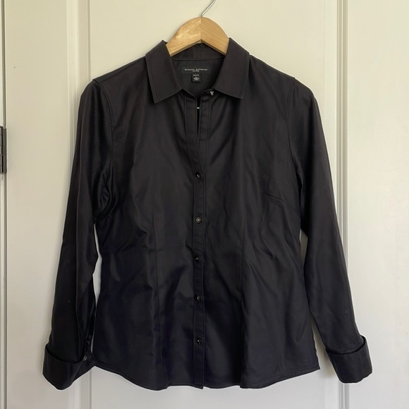 Banana Republic Women’s Fitted Front Button French Cuffs Shirt Black LP - Picture 1 of 7
